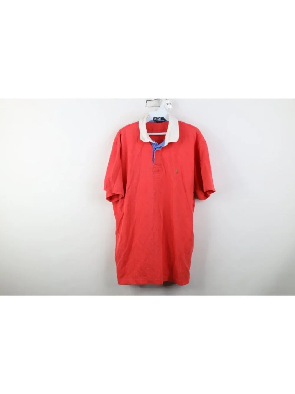 Vtg 90s Ralph Lauren Mens XL Short Sleeve Rugby Polo Shirt Salmon Pink Cotton